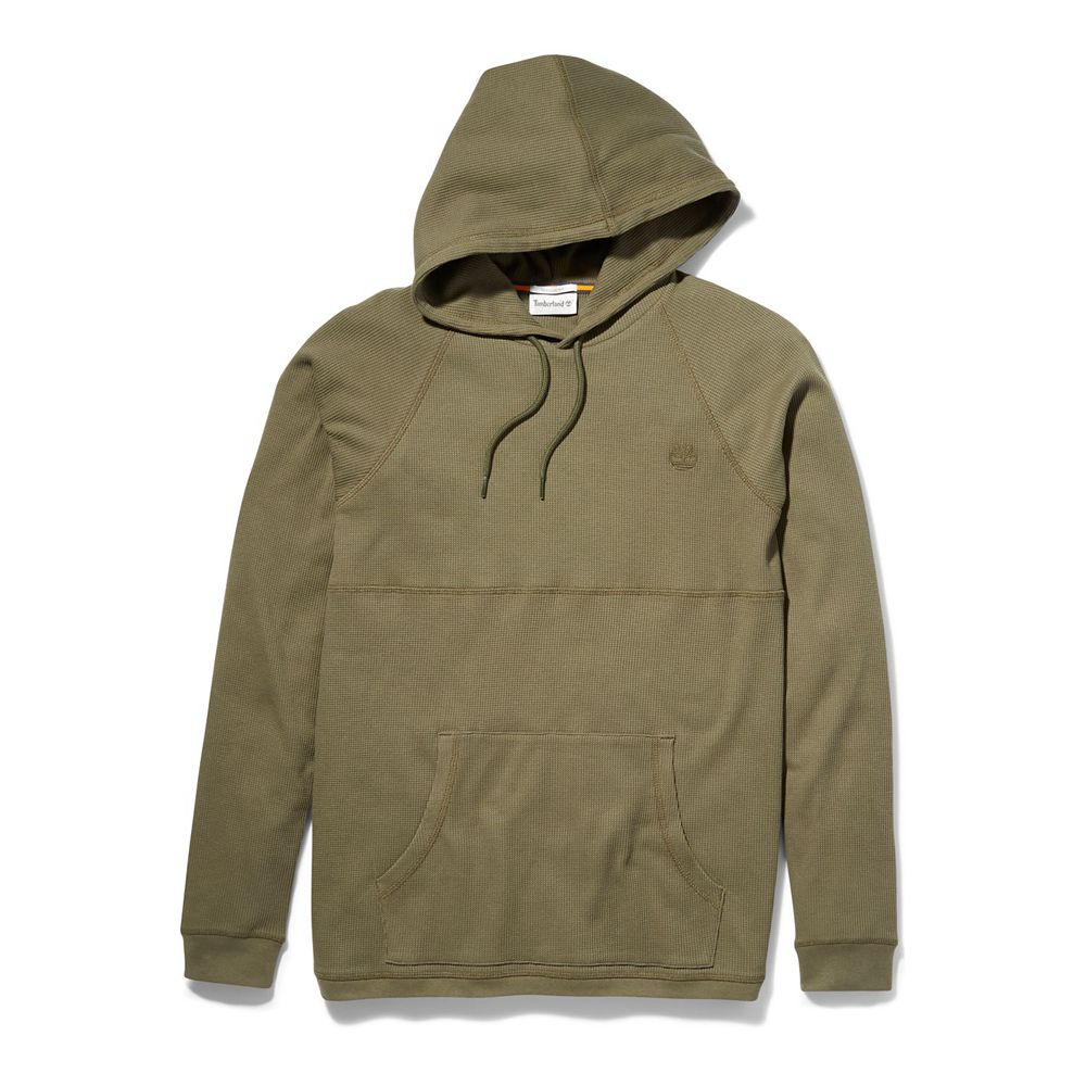 Timberland Mens Sweatshirts Wharf River Waffle-Knit Hoodie - Olive - India ZO0821497